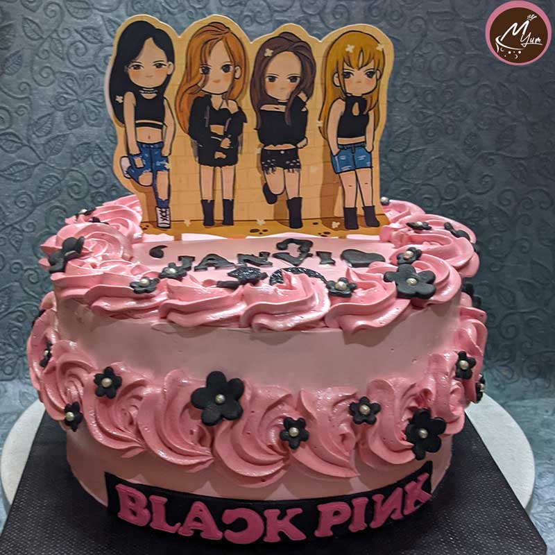 Black n pick band theme birthday cake